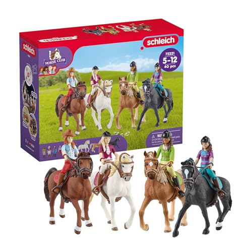 SCHLEICH Horse Club | Ausritt 72221 | 4 bewegliche Figuren und 4 Pferde | tolles Geschenk für Mädchen und Jungen | Pferde Spielzeug für Kinder ab 5 Jahren | Set aus 40 Teilen | exklusiv bei Amazon
