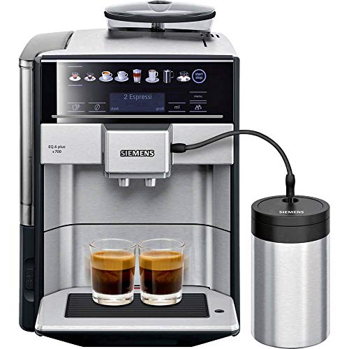 SIEMENS Kaffeevollautomat EQ6 plus s700 TE657M03DE, für viele Kaffeespezialitäten, Milch-Aufschäumdüse, Keramikmahlwerk, Doppeltassenfunktion, Antikalk, automatische Dampfreinigung, 1500 W, edelstahl