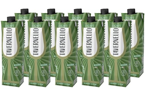 Tavernello Vino d'Italia Weißwein, 10.5% Alkoholgehalt, leicht und frisch, in recycelbarem 1 Liter Tetra Pak, Weisswein trocken in Mehrwegverpackung, 10er Pack