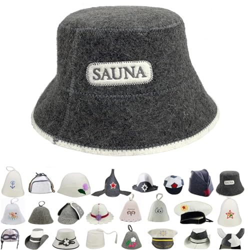 GMMH® Saunahut aus Wollfilz, Saunamütze für Damen und Herren mit witzigen Motiven, Filz Kopfschutz Saunakappe Filzkappe Mütze Filzhut Hut Kappe für Sauna, Banya, Finnische Sauna (Sauna Grau 1507)