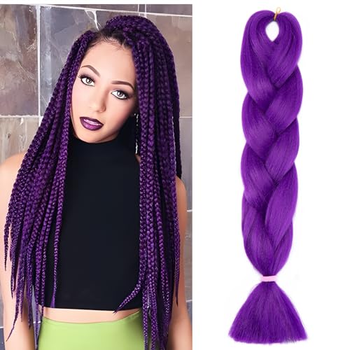 Benehair Braids Extensions Jumbo Kunsthaar zum Einflechten Box Braids Haarverlängerung Zopf Haare zum Einflechten Lila Haar Braids Extension für Damen Mädchen Lila 60cm