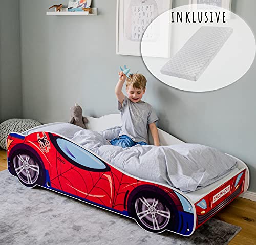 Kids Collective Autobett Kinderbett Jugendbett 70x140 | 80x160 mit Rausfallschutz & Matratze | Kinder Spielbett Rennfahrer