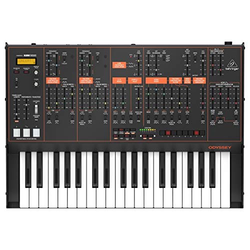 Behringer ODYSSEY Analog-Synthesizer mit 37 Tasten in voller Größe, zwei VCOs, 3-Wege-Multimodus-VCFs, 32-Schritt-Sequenzer, Arpeggiator und Klark Teknik FX