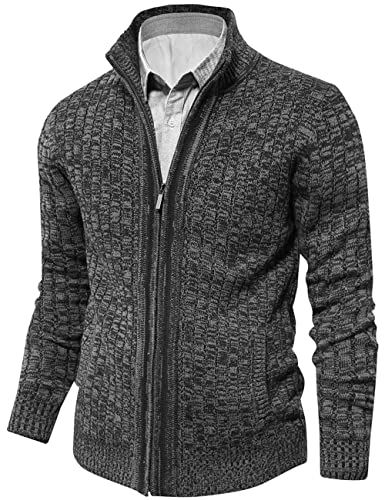 AOLI RAY Herren Strickjacke Stehkragen Cardigan mit Reißverschluß und Taschen Feinstrike Pullover Grau L