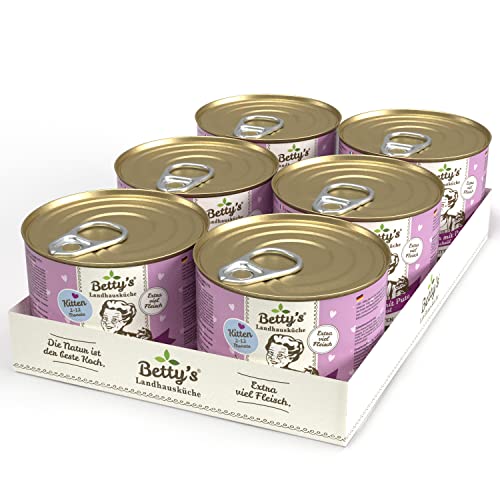Betty's Kitten Landhausküche Nassfutter Katze Huhn & Pute, 6 x 200 g, schonend gegart, hohe Bioverfügbarkeit, für alle Katzenrassen geeignet