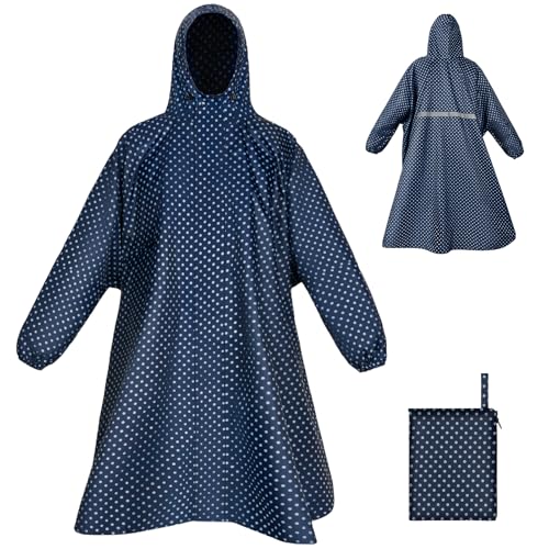 LUROON Leichter Wasserdichter Regenponcho Regenjacke Damen Herren mit Kapuze Faltbare Regencape Fahrrad mit Taschen Reflexstreifen, Wiederverwendbar Regenmantel für Wandern Angeln Radfahren Reisen