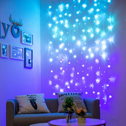 BECCOBEAT Vorhang-Lichterkette für Schlafzimmer, Wand-LED-Innen-Lichterkette, Türkis, Blaugrün, Blau, Lavendel, Flieder, Lila, funkelnde hängende Lichterkette, Einhorn, Meerjungfrau, Kawaii, Teenager