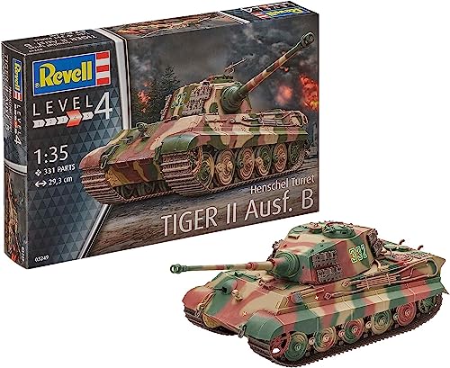 Revell 80-3249 Modellbausatz Panzer 1:35 - TigerII AUSF.B (Henschel Turret) im Maßstab 1:35, Level 4, originalgetreue Nachbildung mit vielen Details, 3249, Keine