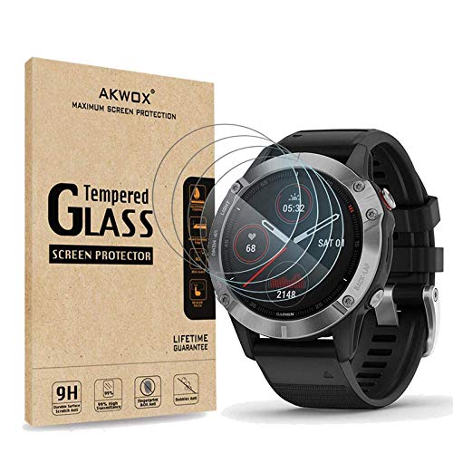 AKWOX 4 Stück Schutzfolie Kompatibel mit Garmin Fenix 6, Garmin Fenix 6 Pro und Garmin Vivomove HR Bildschirm Schutz, 9H Härte Kratzfest Schutzglas für SmartWatch Displayschutz