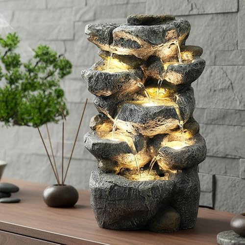 Springbrunnen Victoria mit LED Beleuchtung Zimmerbrunnen IN und Outdoor Gartenbrunnen Wasserspiel Stein Optik