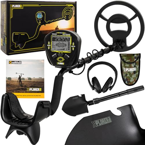 Craftfull Profi Metalldetektor Xplorer Pro | Metallsuchgerät für Erwachsene und Kinder - Pinpointer - Großes LCD-Display - Suchspule wasserdicht - Gold Detektor - Metalldetektoren Set (Schwarz)