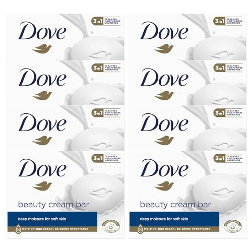 Dove Orginal Beauty Cream Bar 3 in 1, reinigt, spendet Feuchtigkeit und pflegt, sulfatfreie Badeseife für weiche und geschmeidige Haut, für die tägliche Anwendung geeignet, 8 x 90 g