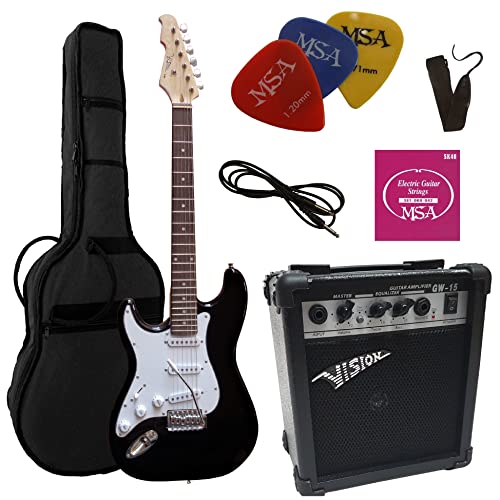 ELEKTROGITARRE SCHWARZ LINKS - E-GITARRE LINKSHÄNDER - IM SET MIT 20WATT VERSTÄRKER - TASCHE - BAND - SAITEN - 3xPIK ST5 LEFTHAND