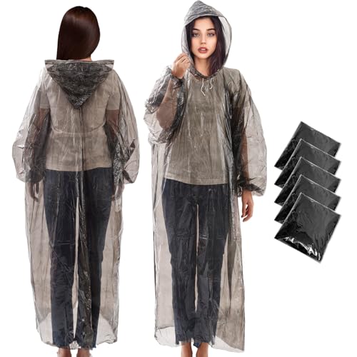 ENCOVY 5er Pack Einweg Regenponcho, Einmal Regencape atmungsaktive, wasserdichte Regenmäntel & Regenjacken mit Kapuze, Passend für Damen & Herren, ideal bei Camping, Angeln, Festivals, Outdoor
