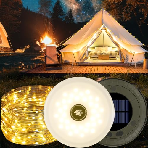 RISEMART Camping Lichterkette Aufrollbar 10M, Campinglampe mit Solaraufladung Wasserdicht Tragbare Aufrollbare Lichterkette Außen mit 5 Beleuchtungsmodi für Camping, Wandern und Hof Dekoration