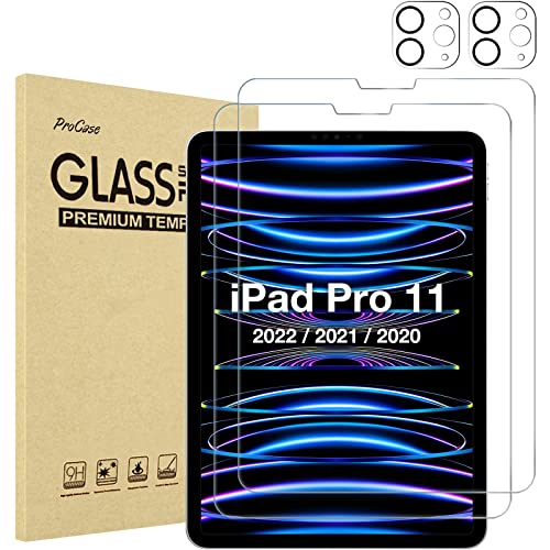 ProCase 2+2 Pack Schutzfolie für iPad Pro 11 Zoll 2022/2021/2020/2018 (4./3./2./1. Generation) 9H Gehärtetes Glas mit Kamera Schutz Folie Screen Protector für iPad Pro 11