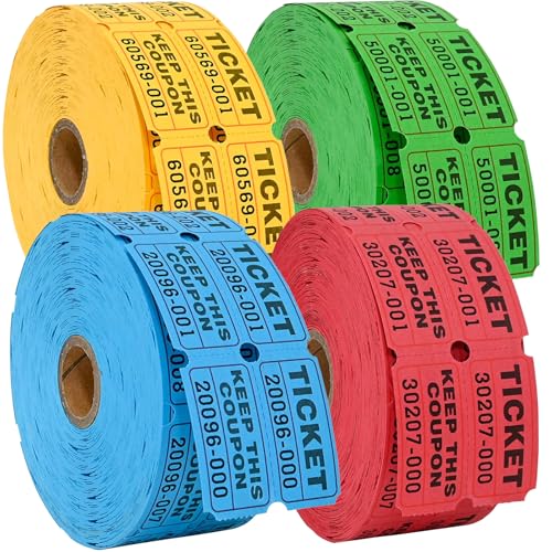 Wonninek 4 Rolle Double Raffle Tickets 4000 Stück Nummerierte Tombola-Tickets Rolle für Party-Event, Preisbelohnung, Spendenaktion, Karneval