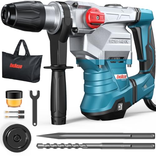 ENEACRO SDS-MAX Bohrhammer,12Joule 1500W Abbruchhammer mit 3 Funktionen, Anti-Vibrationsgriff und Sicherheitskupplung, 40 mm Bohrleistung in Beton, Mit Bohrer und Meißel, Werkzeugpaket