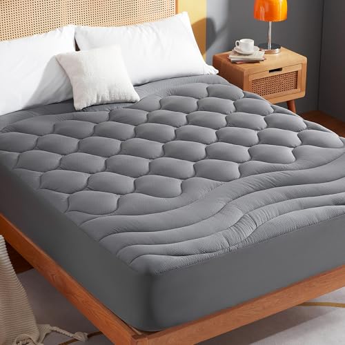 Sonive Matratzenschoner 200 x 200, Oeko-TEX Zertifiziert 38 cm Tiefe Tasche Matratzenbezug, Atmungsaktiver Matratzen Topper, Grau