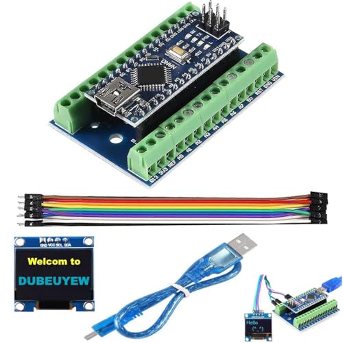 DUBEUYEW Nano Board CH340, 5V 16MHz Nano-Modul, mit einem Breakout-Board + einem 0,96 Zoll 128 x 64 Pixel OLED-LCD-Display + einem Micro-USB-Kabel