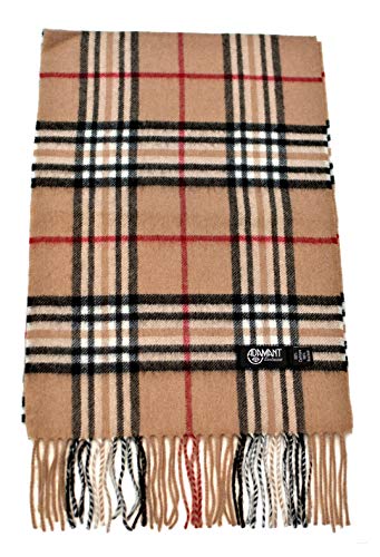 ADAMANT 100% Reines Kaschmir, Herren/Damen-Unisex- Schal - superweich - 180cm lang - STANDARDMAß - EINFARBIG oder KARIERT -feines Flaumhaar - Karo Camel