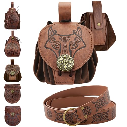YOUYIKE Mittelalterliche Retro HüFttasche, Mittelalter Kleidung für Damen Herren Accessoires Set, Mittelalter Gürtel, Tragbares Seitenpaket, für Wikinger Piraten Hexe Ritter Renaissance Kostüm (A)