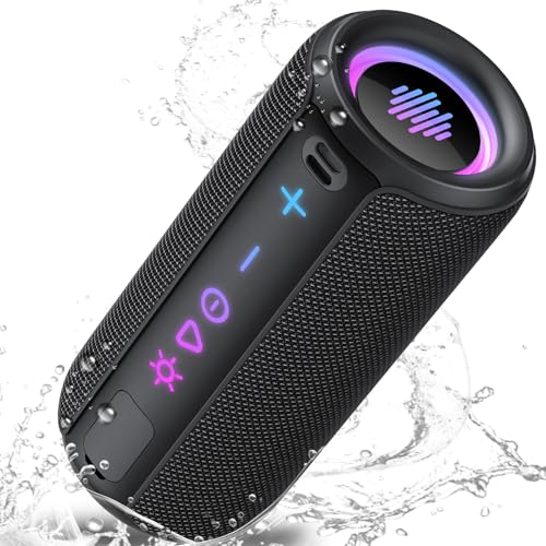 TIMU Bluetooth Lautsprecher mit Licht, Bluetooth 5.4 Musikbox, 30W Dual Lautsprecher, Dualen Bass-Treibern, 30 Std Akku, IPX7 wasserdicht, TWS Paarung, AUX, TF Karte, Geeignet Outdoor/Party/Reisen