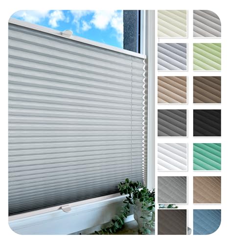 Rollmayer Plissee nach maß, Plissee mit Bohren, 14 Farben, 3 Profilfarben,Höhe 150-240 cm, Breite: 25cm-120cm, Plisseerollo Faltrollo Sichtschutz und Sonnenschutz für Fenster und Tür