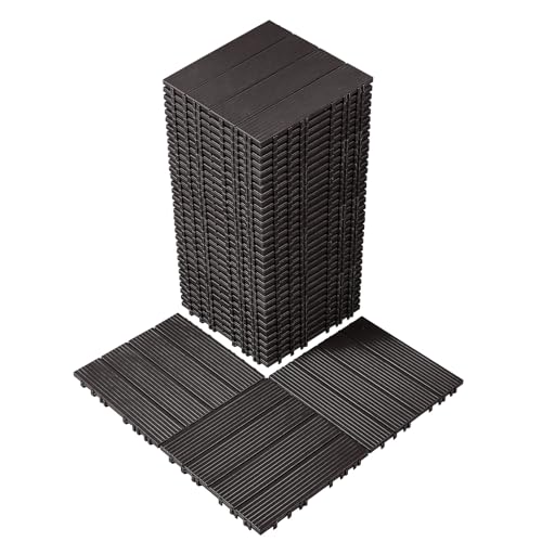 VEVOR Terrassenfliesen, 36er-Set, Balkonfliesen 30x30cm, Klickfliesen, wasserdichter Kunststoff-Bodenbelag für den Außenbereich, Terrassenbodenbelag für Veranda, Pool, Balkon, Hinterhof, Dunkelbraun