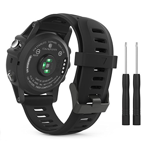 MoKo Armband Kompatibel mit Garmin Fenix 3/3 HR/Fenix 5X/5X Plus/Tactix Charlie/Descent Mk1/Quatix 3, Silikon Ersatzarmband Sportarmband Uhrenarmband mit Werkzeug, Schwarz