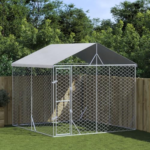 Willood Outdoor Hundezwinger mit Dach Silbern 3x3x2.5m Verzinkter Stahl