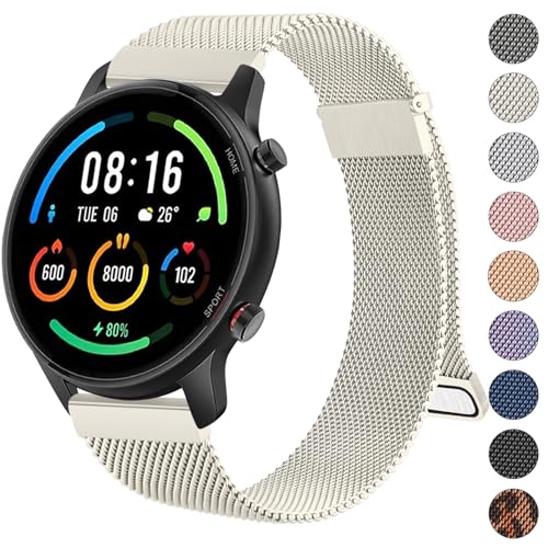 Wanme Armband für Xiaomi Mi Watch/Watch S1/S1 Active - 22mm Metall Uhrenarmband aus Edelstahl Mesh mit Magnet Verstellbares Ersatzarmband, Sternenlicht
