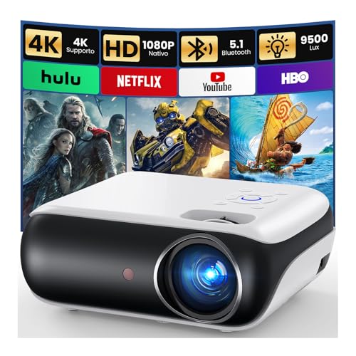 Mini Beamer 4K, HAPPRUN H1 Full HD Beamer mit Bluetooth – Native 1080P Tragbarer Outdoor Projektor mit Lautsprecher, Kompatibel mit Smartphone, HDMI, USB, AV, TV-Stick, PS5 für Heimkino, Schlafzimmer
