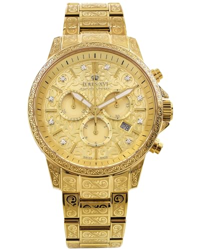 LOUIS XVI Palais Royale 2.0 1801 - Ø 43 mm - Herren Uhr - Wasserdicht - Uhr Vergoldet - Armband Gold - Zifferblatt Gold mit Diamanten - Schweizer Quarzwerk