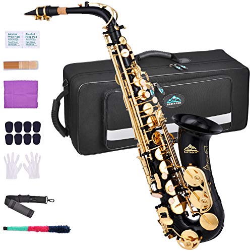 EASTROCK Altsaxophon, Alto Saxophone mit Hartschalenkoffer, Mundstückpolster, Riemen, weiße Handschuhe.Geeignet für Anfänger, Erwachsene, Profi-Künstler (Black/Golden)