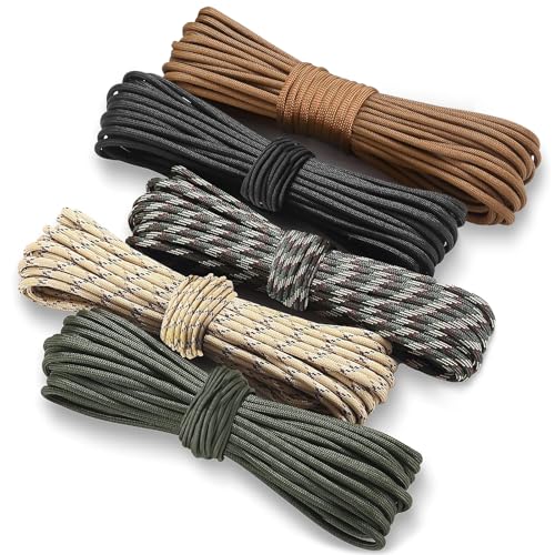 HOVIBU 50m Paracord 4mm, 5 Stück Paracord Schnüre Seil 7 Kern-Strängen, 100% Nylon Cord Hält bis zu 250kg, für Camping, Survival, Outdoor, Hundeleine, Halsband Armband