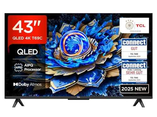 TCL 43T69C 43 Zoll QLED, Direct LED TV, 4K HDR TV, Smart Google TV (Dolby Vision & Atmos, Motion Clarity, Kompatibel mit Google Assistant & Alexa)