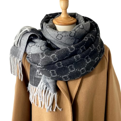JIAHAOS schal Damen Frauen Simulierte Kaschmirschal Warm Im Winter Lange Dicke Kaschmir Touch Quasten Fashion Colper Checker Schalschalel-schwarz