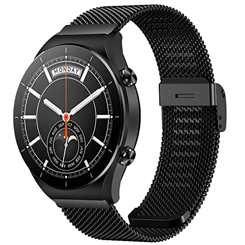 Hiseus Armband Kompatibel mit Xiaomi Watch S1 / S1 Active - 22mm Edelstahl Metall Ersatz Armband (Schwarz)