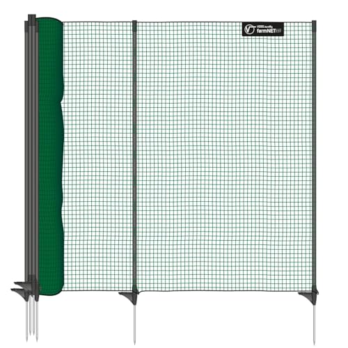 VOSS.farming Begrenzungszaun Classic ohne Strom, 15m, 90cm, 9 Pfähle, 1 Spitze, grün, Kleintiernetz, mobiler Zaun, Gartenzaun, für Garten, Haus, Hof