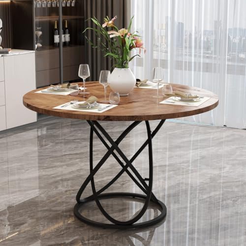 GOLDFAN Esstisch Runder 120 cm Holz Küchentisch für 6-8 Personen, Rustikaler Esszimmertisch mit Schwarzen Metallbeinen für Esszimmer, Küche