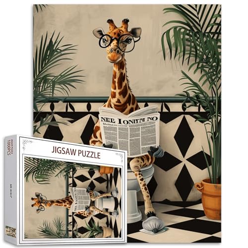 Tucocoo Niedliche Giraffe-Toiletten-Puzzle, 1000 Teile, nordische Badekunst, DIY-Bastelpuzzle für Erwachsene und Heimdekoration, herausforderndes Geschenk
