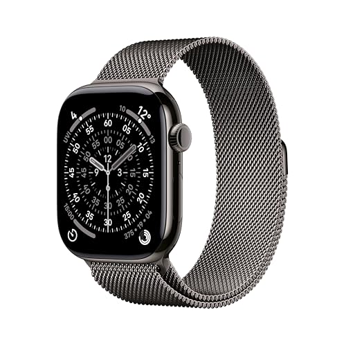 Apple Watch Series 11 GPS + Cellular 46 mm Smartwatch mit Titangehäuse in Schiefer und Milanaise Armband in Schiefer (M/L), Schlafindex, Fitnesstracker, Gesundheitsüberwachung, Always-On Display