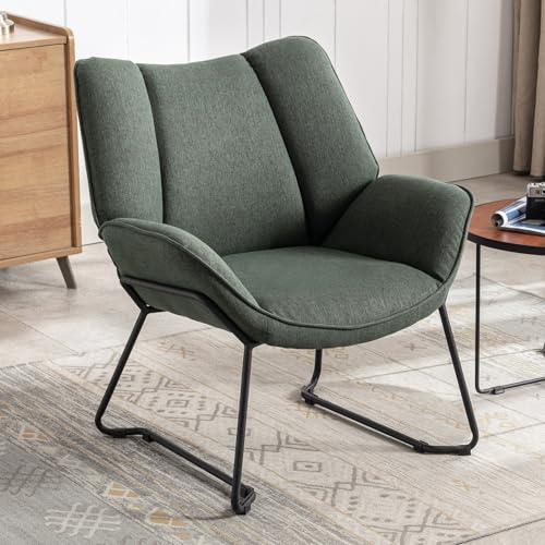 Ya-Home Sessel Wohnzimmer Loungesessel modern Lesesessel gepolstert Ohrensessel mit Metallbeinen für Schlafzimmer/Wohnzimmer, Leinen, Grün
