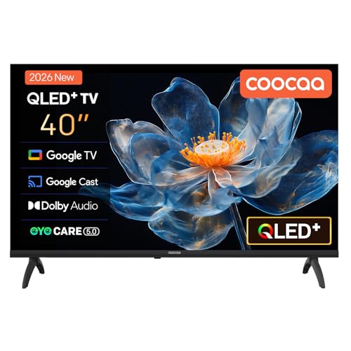 coocaa Fernseher 40 Zoll, 2K QLED Smart TV, 100cm, kompatibel mit Google TV, HDR 10, Dolby Audio, Bluetooth 5.1, EyeCare, Google Cast, Triple Tuner DVB-T/-T2/-C/-S/-S2 CI+, 40CGQG40Z, 2026 Model