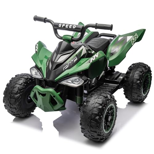 LALAHO Kinder Quad Elektro 12V Kinderquad, Kinderfahrzeug mit LED-Scheinwerfern, Musik & Hupe, Elektroauto mit 4 rutschfeste Räder & langsamer Start, für Kinder 3–8 Jahre alt (Grün)