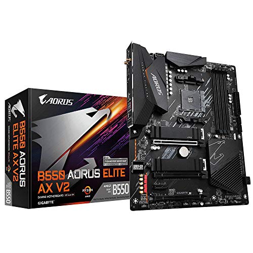 GIGABYTE B550 AORUS Elite AX V2 Mainboard – AMD Ryzen 5000 CPUs, 12+2 Phasen VRM, bis zu 4733 MHz DDR4, 1xPCIe 4.0 + 1xPCIe 3.0 M.2, Wi-Fi 6E, 2.5GbE LAN, USB 3.2 Gen 2