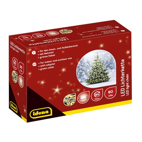 Idena 8325058 - LED Lichterkette mit 80 LEDs in Gold-Gelb, mit 8 Stunden Timer Funktion und Transformator, ca. 15,9 m lang, Deko für Innen & Außen, als Party Deko, Weihnachtsdeko, zur Hochzeit