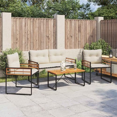 Homgoday Gartenm?Bel Set Modern - Schwarz, Akazienholz & Stahl, für Terrasse & Balkon - Komfortabel & UV-resistent Freizeitoutfit für drau?en Model42026926