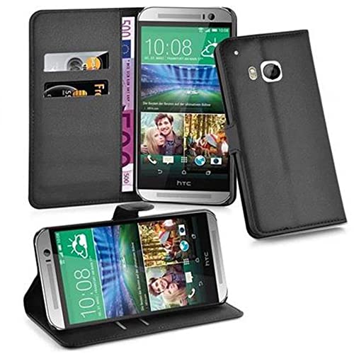 Cadorabo Hülle kompatibel mit HTC ONE M9 Handyhülle aus Premium Kunst Leder Flip Klappbare Stoßfeste Magnetische [Standfunktion] [Kartenfächern] Cover Hülle für HTC ONE M9 Tasche in Schwarz